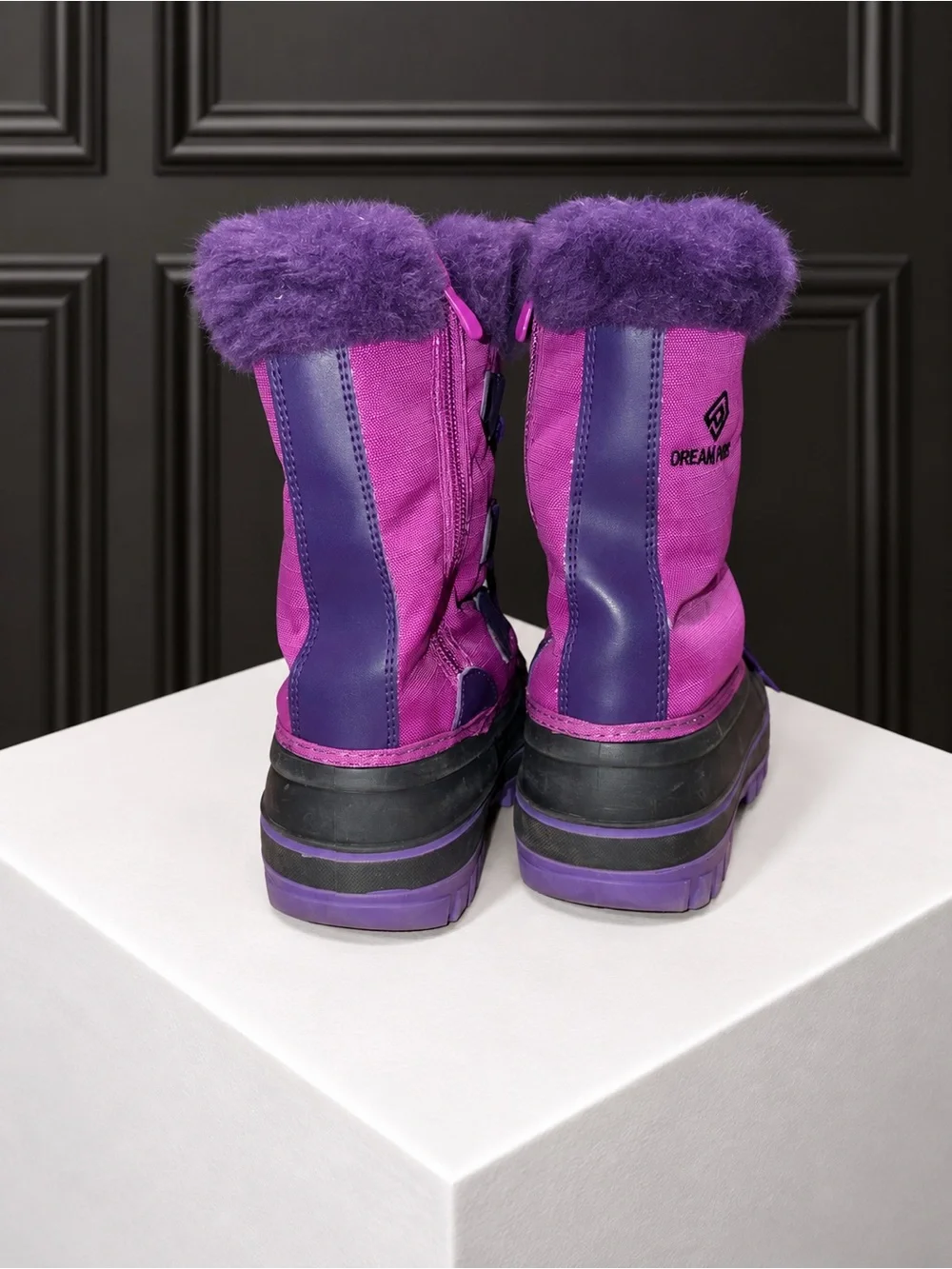 DREAM PAIRS Forester Kids Pink & Purple Faux Fur Winter Snow Boots – Size 3